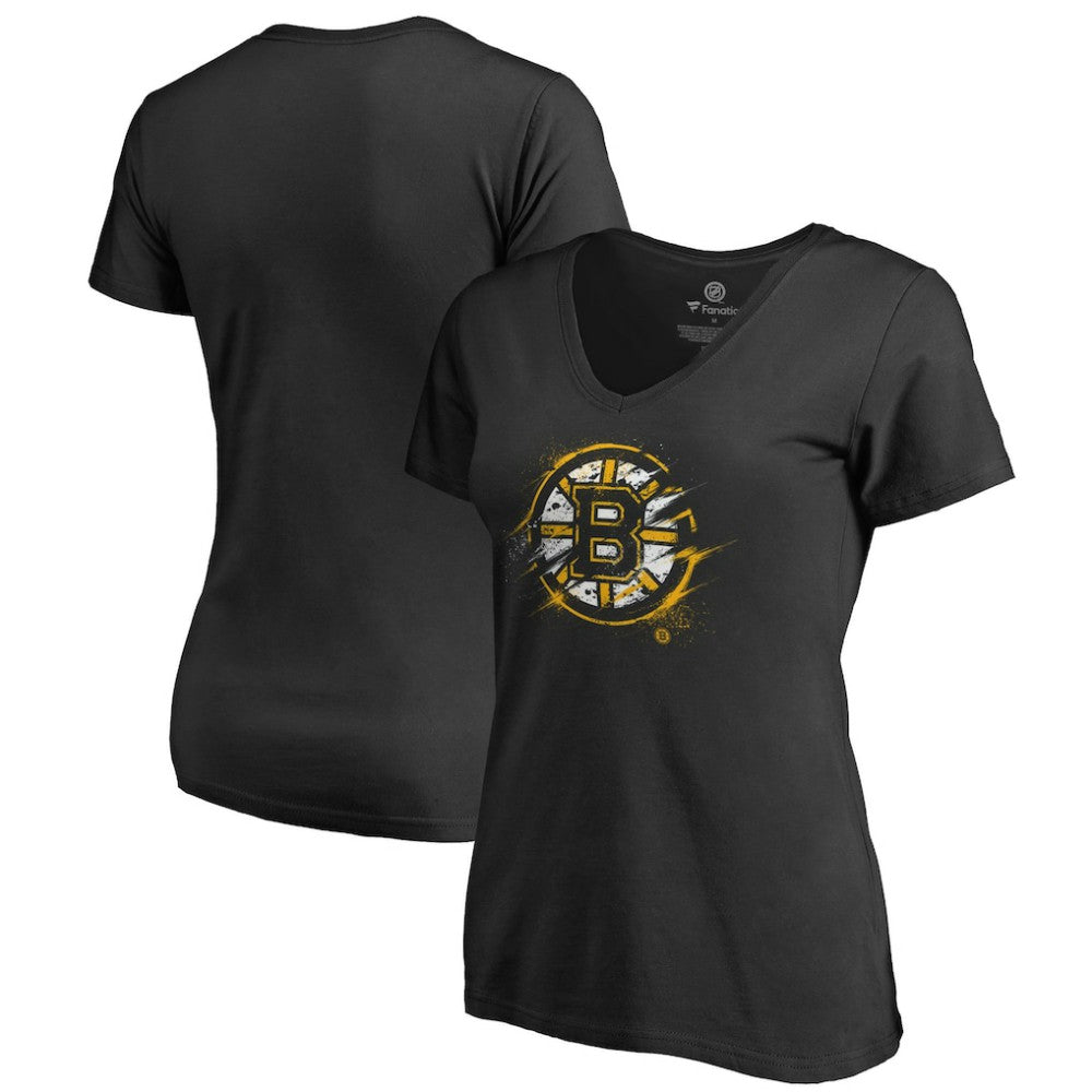NHL Boston Bruins Women's Splatter Logo V-Neck T-Shirt