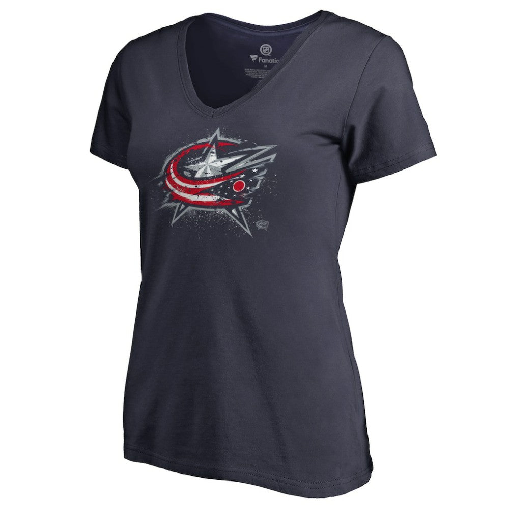 NHL Columbus Blue Jackets Women's Splatter Logo V-Neck T-Shirt