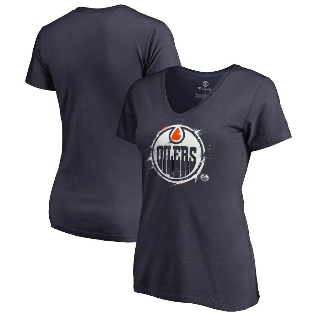NHL Edmonton Oilers Women's Splatter Logo V-Neck T-Shirt