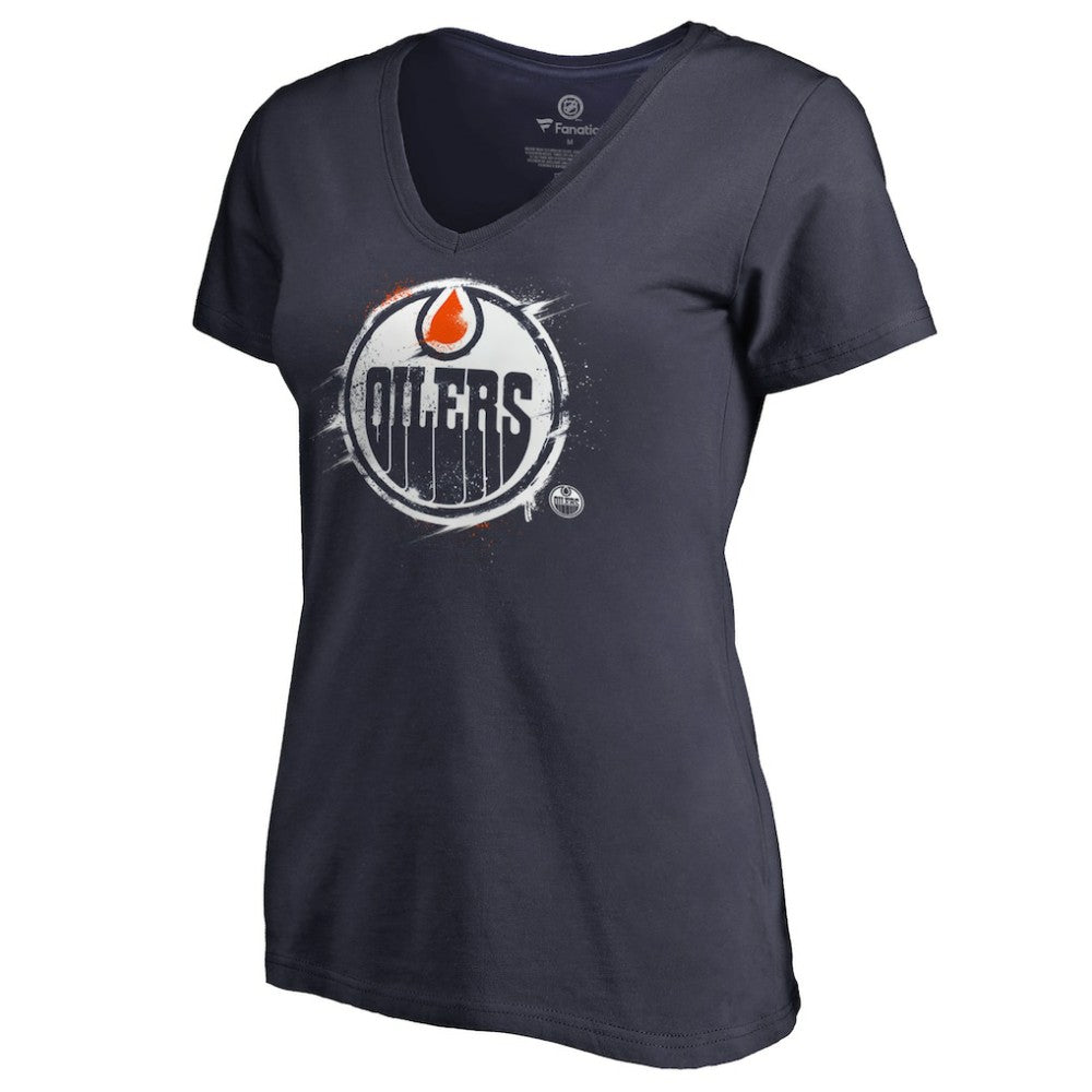 NHL Edmonton Oilers Women's Splatter Logo V-Neck T-Shirt