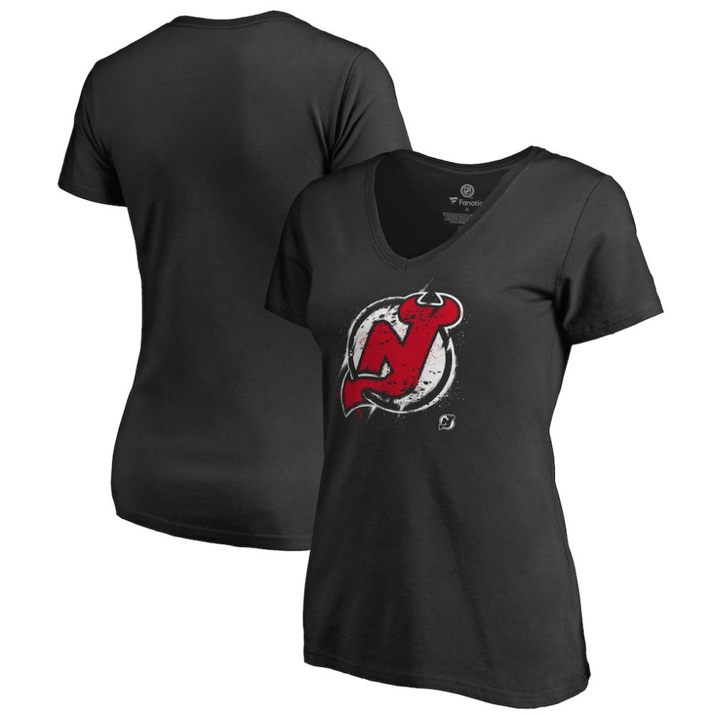 NHL New Jersey Devils Women's Splatter Logo V-Neck T-Shirt