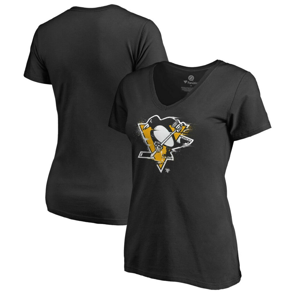 NHL Pittsburgh Penguins Women's Splatter Logo V-Neck T-Shirt