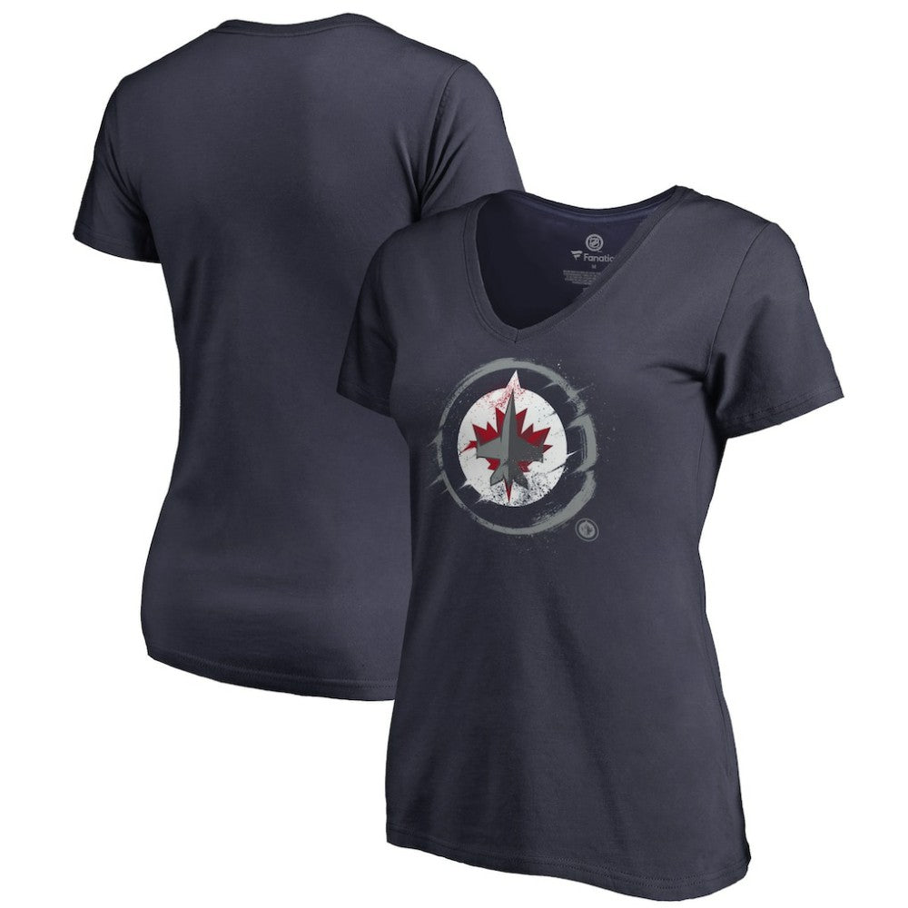 NHL Winnipeg Jets Women's Splatter Logo V-Neck T-Shirt
