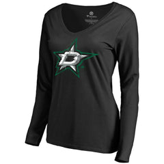 NHL Dallas Stars Women's Splatter Logo V-Neck Long Sleeve T-Shirt