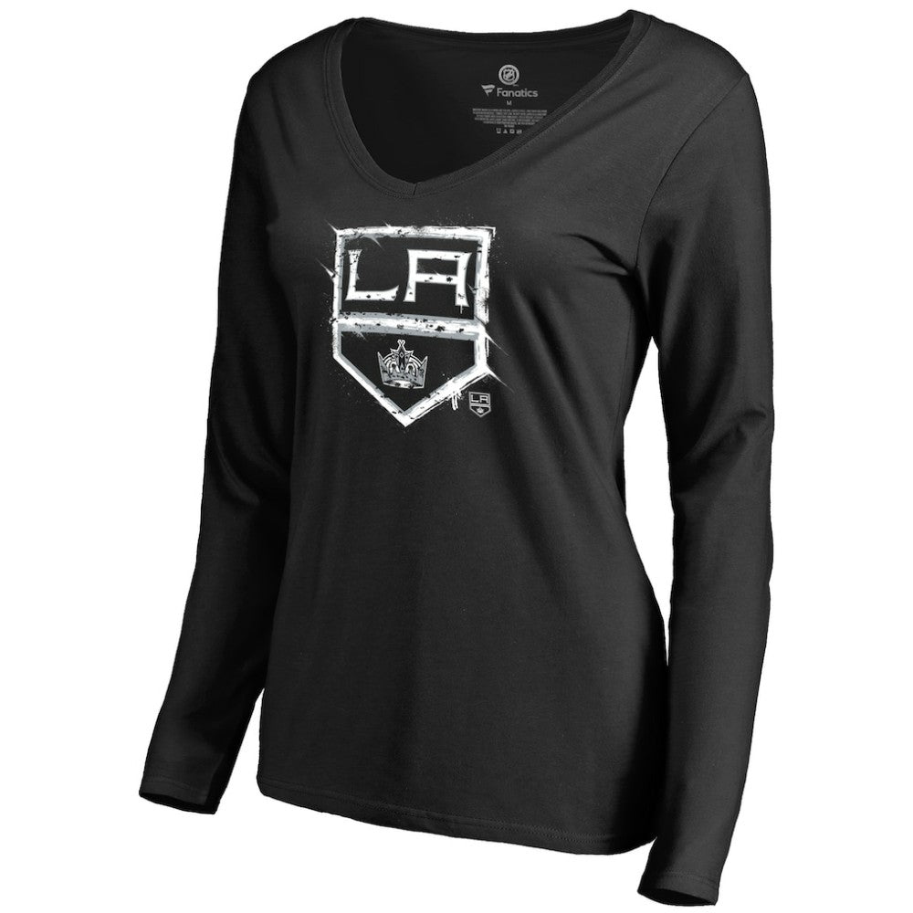 NHL Los Angeles Kings Women's Splatter Logo V-Neck Long Sleeve T-Shirt