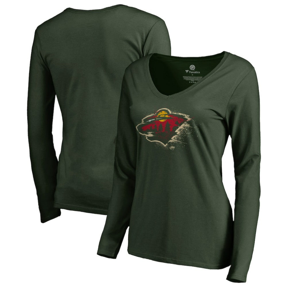 NHL Minnesota Wild Women's Splatter Logo V-Neck Long Sleeve T-Shirt
