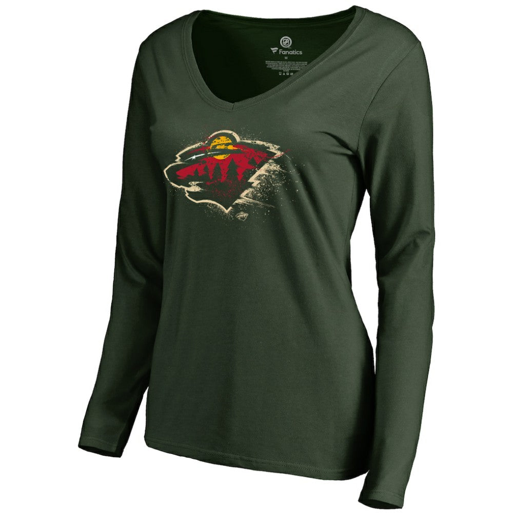 NHL Minnesota Wild Women's Splatter Logo V-Neck Long Sleeve T-Shirt