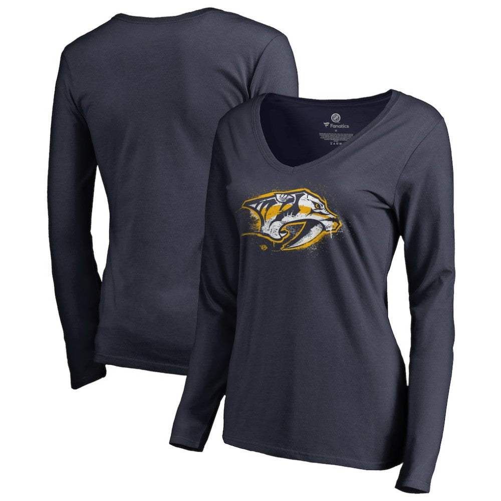 NHL Nashville Predators Women's Splatter Logo V-Neck Long Sleeve T-Shirt