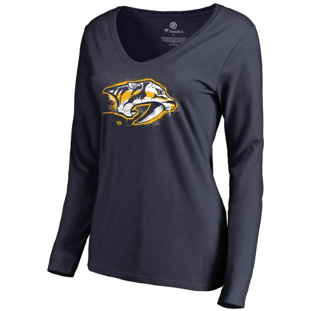 NHL Nashville Predators Women's Splatter Logo V-Neck Long Sleeve T-Shirt