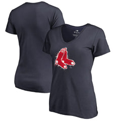 Navy Boston Red Sox Women's Splatter Logo V-Neck T-Shirt