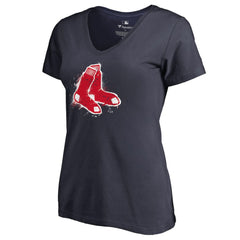 Navy Boston Red Sox Women's Splatter Logo V-Neck T-Shirt