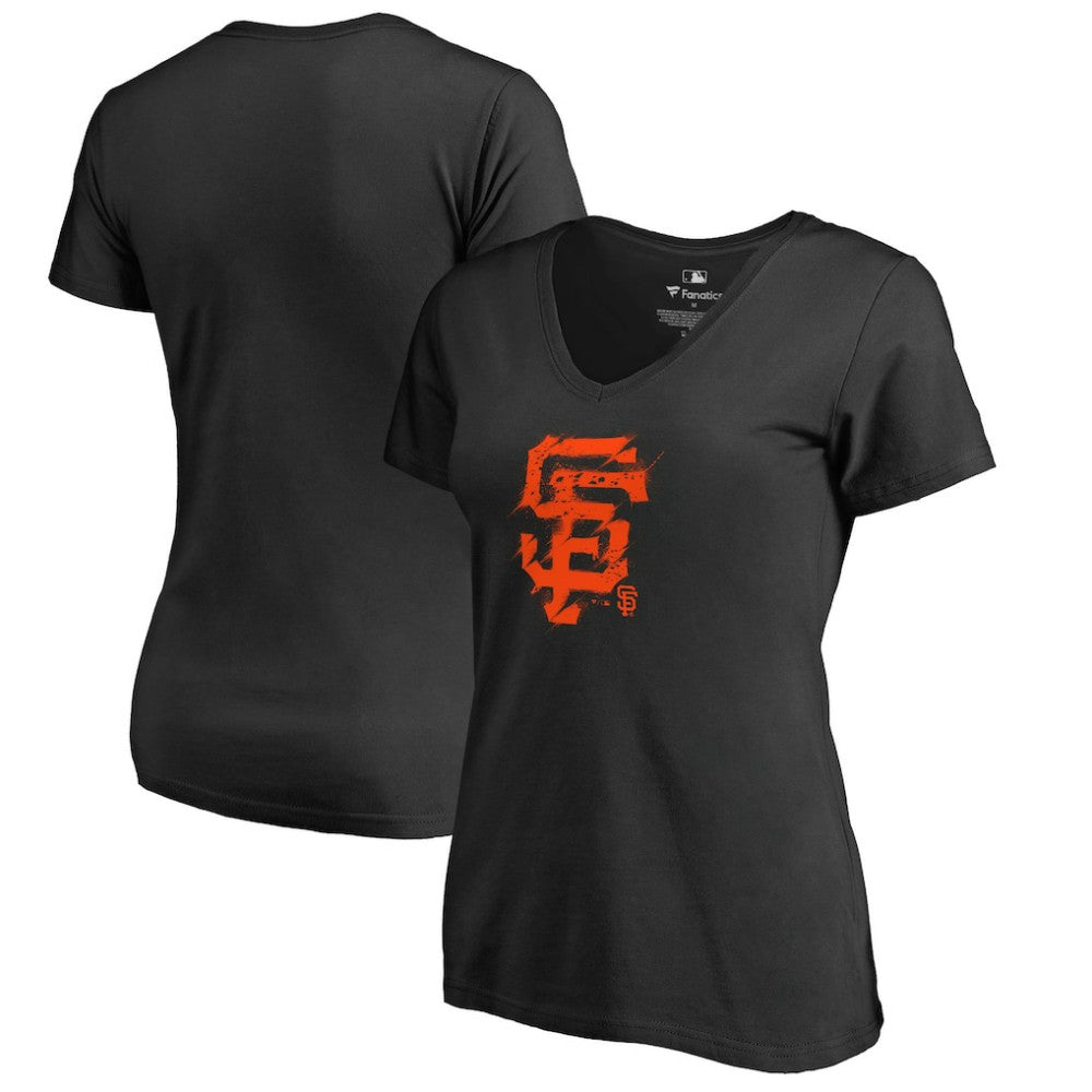 Black San Francisco Giants Women's Splatter Logo V-Neck T-Shirt