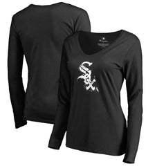 Black Chicago White Sox Women's Splatter Logo Long Sleeve V-Neck T-Shirt