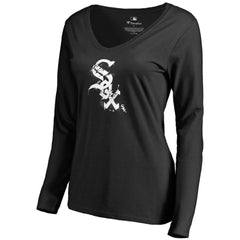 Black Chicago White Sox Women's Splatter Logo Long Sleeve V-Neck T-Shirt