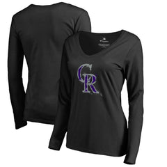 Black Colorado Rockies Women's Splatter Logo Long Sleeve V-Neck T-Shirt