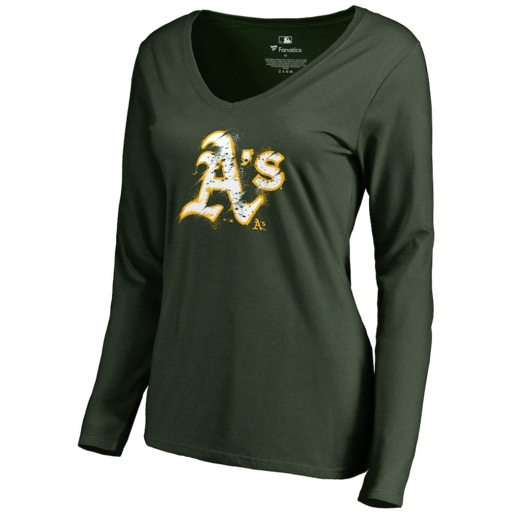 Green Athletics Women's Splatter Logo Long Sleeve V-Neck T-Shirt