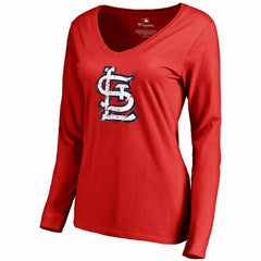 Red St. Louis Cardinals Women's Splatter Logo Long Sleeve V-Neck T-Shirt