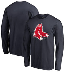 Navy Boston Red Sox Splatter Logo Long Sleeve T-Shirt