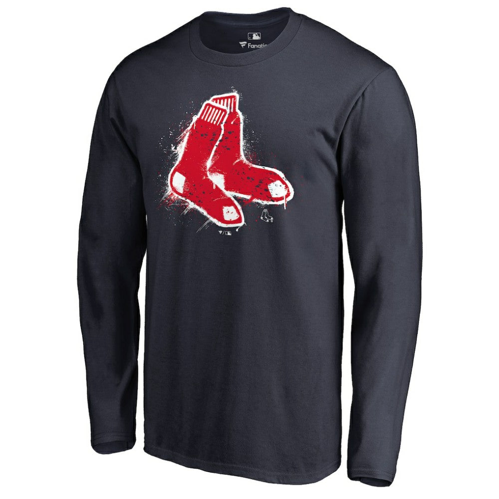 Navy Boston Red Sox Splatter Logo Long Sleeve T-Shirt