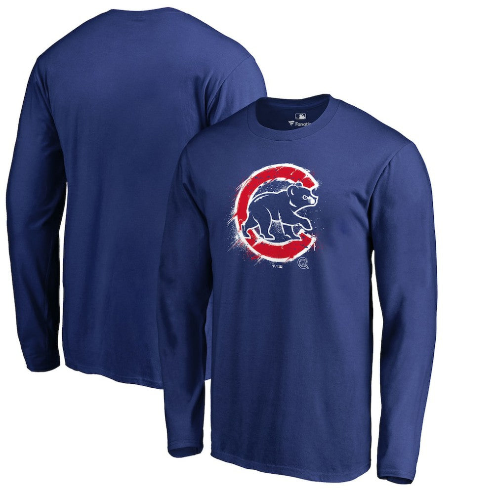 Royal Chicago Cubs Splatter Logo Long Sleeve T-Shirt