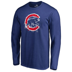 Royal Chicago Cubs Splatter Logo Long Sleeve T-Shirt