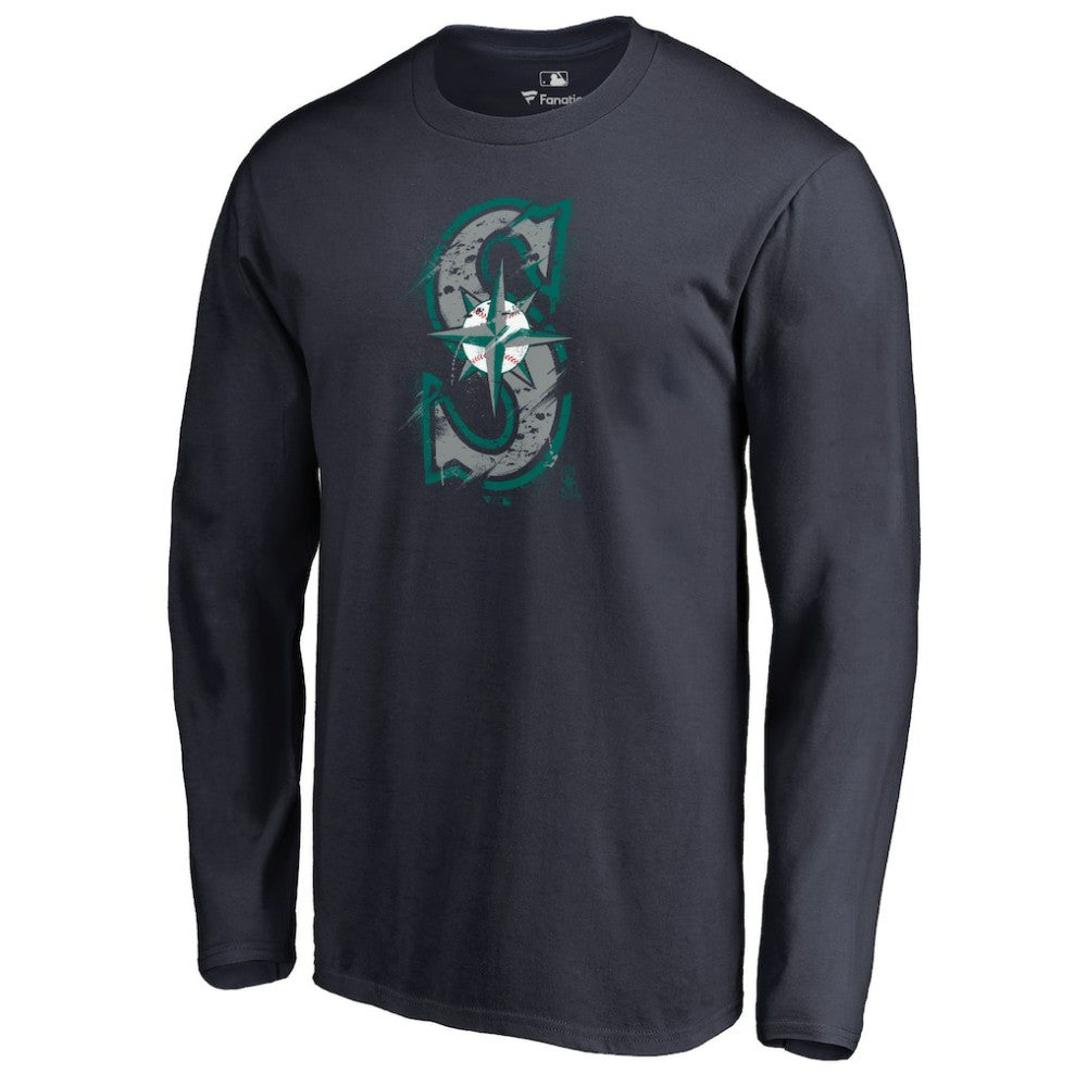 Navy Seattle Mariners Splatter Logo Long Sleeve T-Shirt