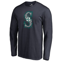 Navy Seattle Mariners Splatter Logo Long Sleeve T-Shirt