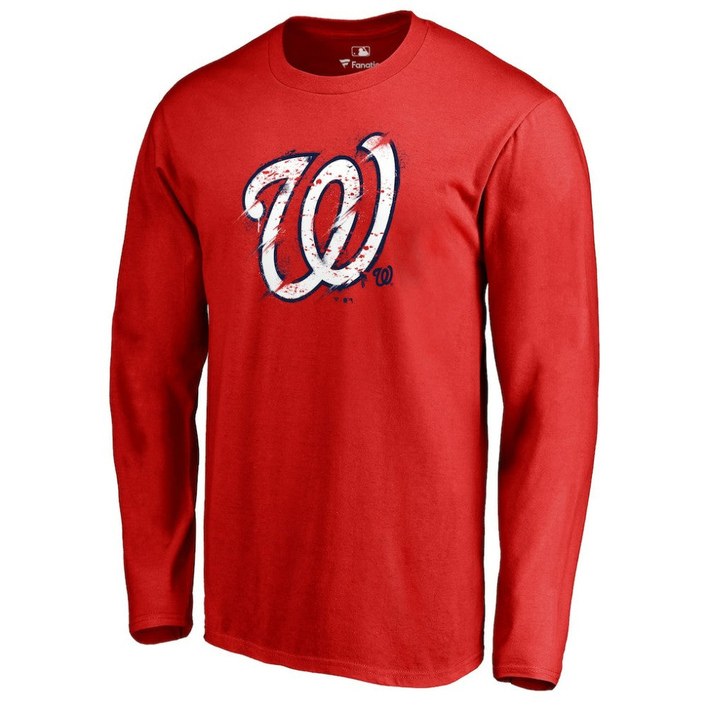 Red Washington Nationals Splatter Logo Long Sleeve T-Shirt