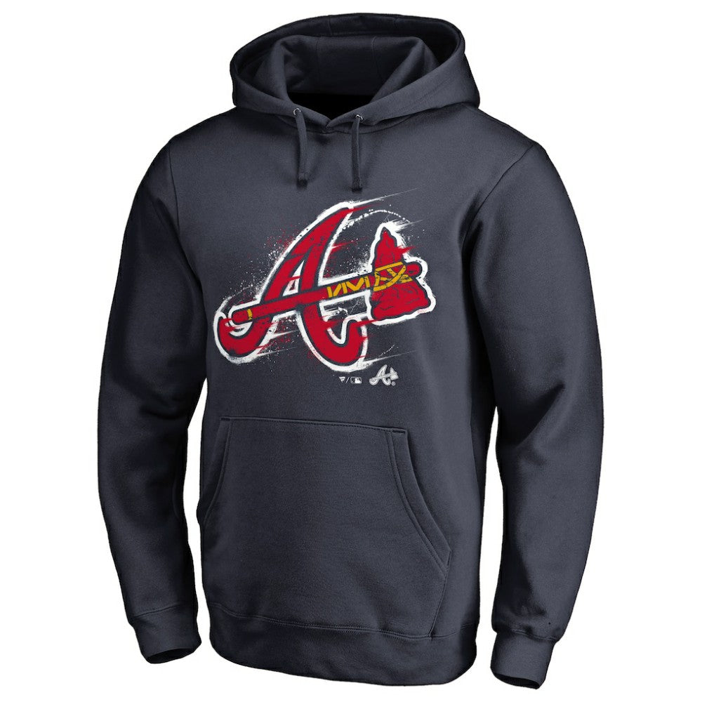 Navy Atlanta Braves Splatter Logo Pullover Hoodie