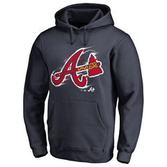 Navy Atlanta Braves Splatter Logo Pullover Hoodie