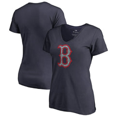 Navy Boston Red Sox Women's Static Logo V-Neck T-Shirt