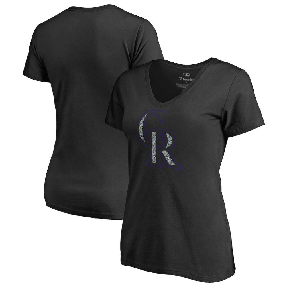 Black Colorado Rockies Women's Static Logo V-Neck T-Shirt