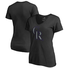 Black Colorado Rockies Women's Static Logo V-Neck T-Shirt