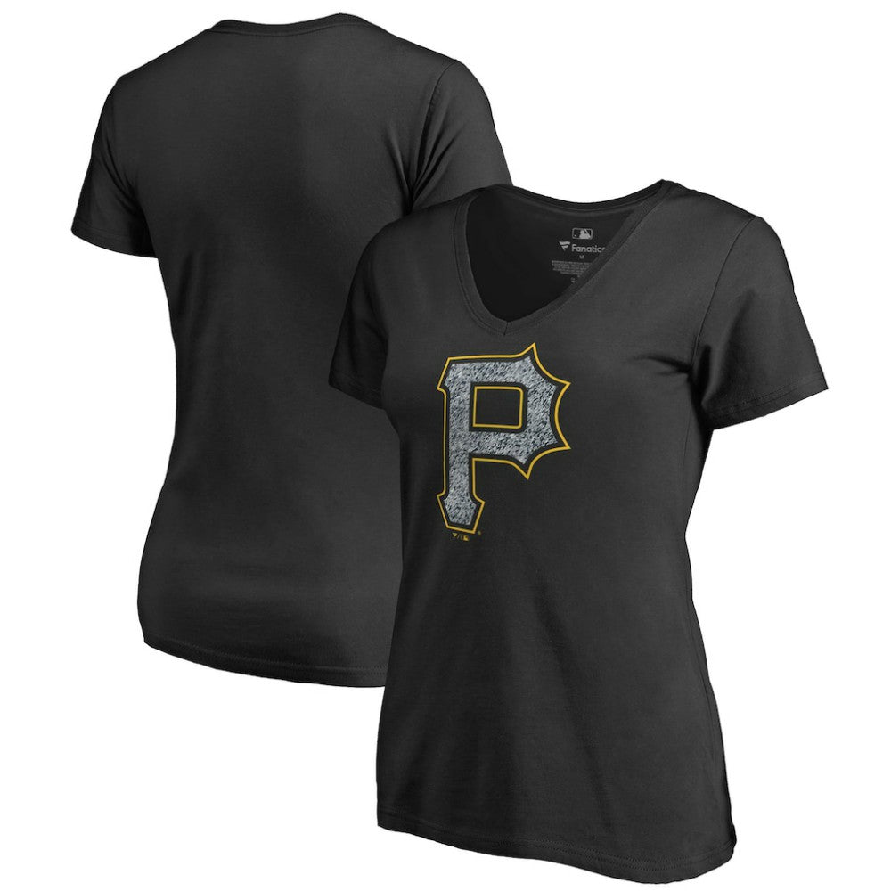 Black Pittsburgh Pirates Women's Static Logo V-Neck T-Shirt