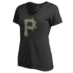 Black Pittsburgh Pirates Women's Static Logo V-Neck T-Shirt