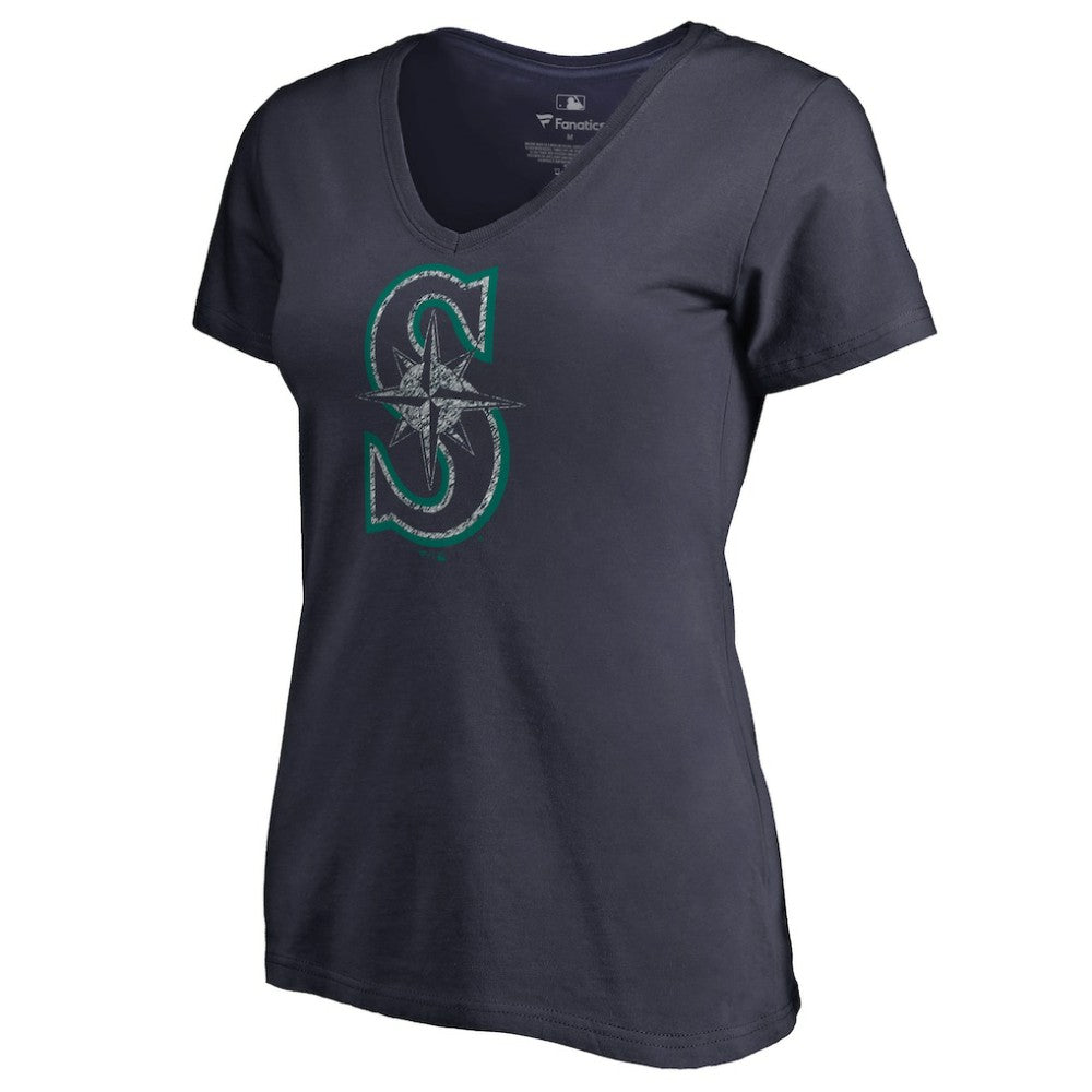 Navy Seattle Mariners Women's Static Logo V-Neck T-Shirt