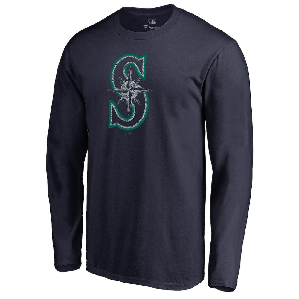 Navy Seattle Mariners Static Logo Long Sleeve T-Shirt