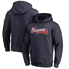 Navy Atlanta Braves Official Wordmark Fitted Pullover Hoodie