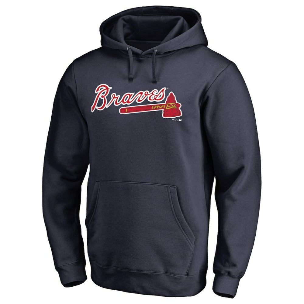 Navy Atlanta Braves Official Wordmark Fitted Pullover Hoodie