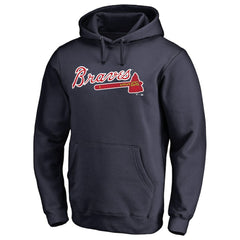 Navy Atlanta Braves Official Wordmark Fitted Pullover Hoodie