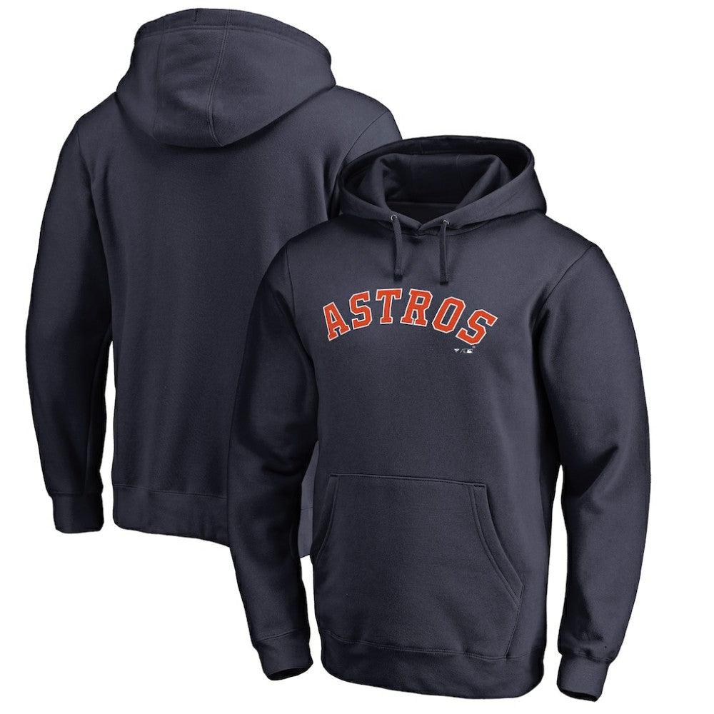 Navy Houston Astros Official Wordmark Fitted Pullover Hoodie