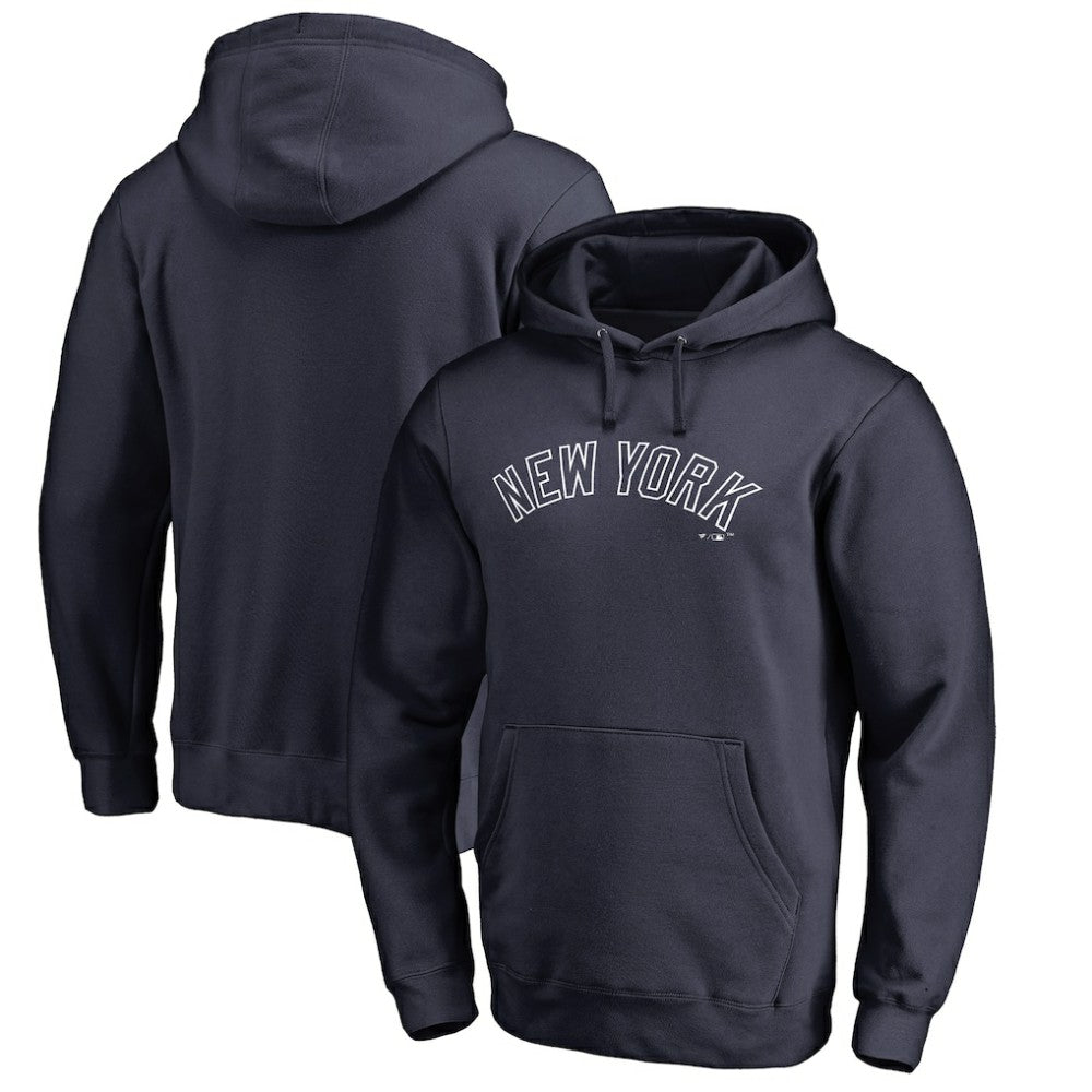 Navy New York Yankees Official Wordmark Fitted Pullover Hoodie