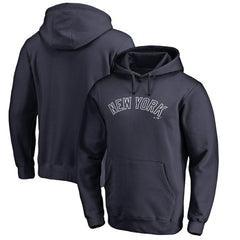 Navy New York Yankees Official Wordmark Fitted Pullover Hoodie