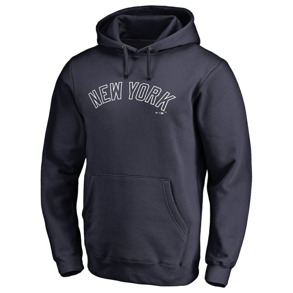 Navy New York Yankees Official Wordmark Fitted Pullover Hoodie