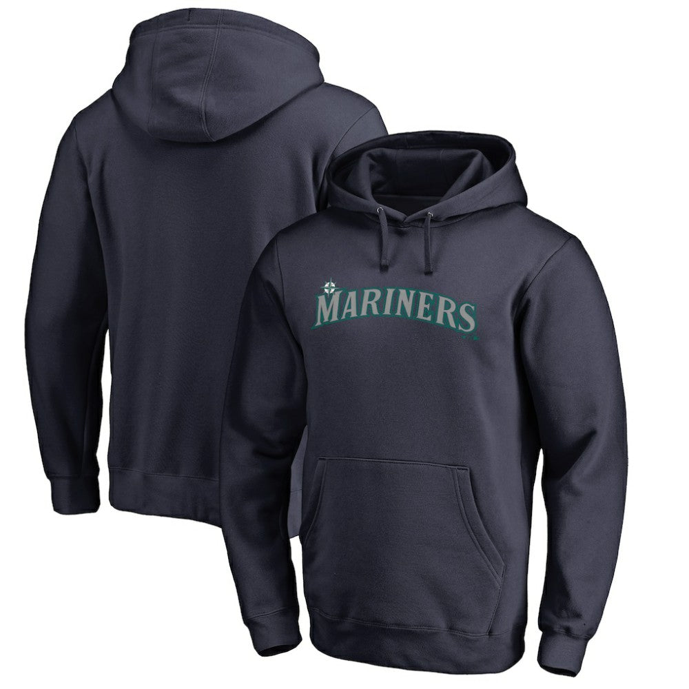 Navy Seattle Mariners Official Wordmark Fitted Pullover Hoodie