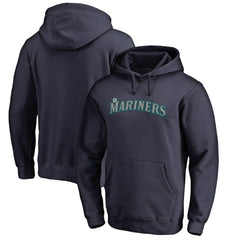 Navy Seattle Mariners Official Wordmark Fitted Pullover Hoodie