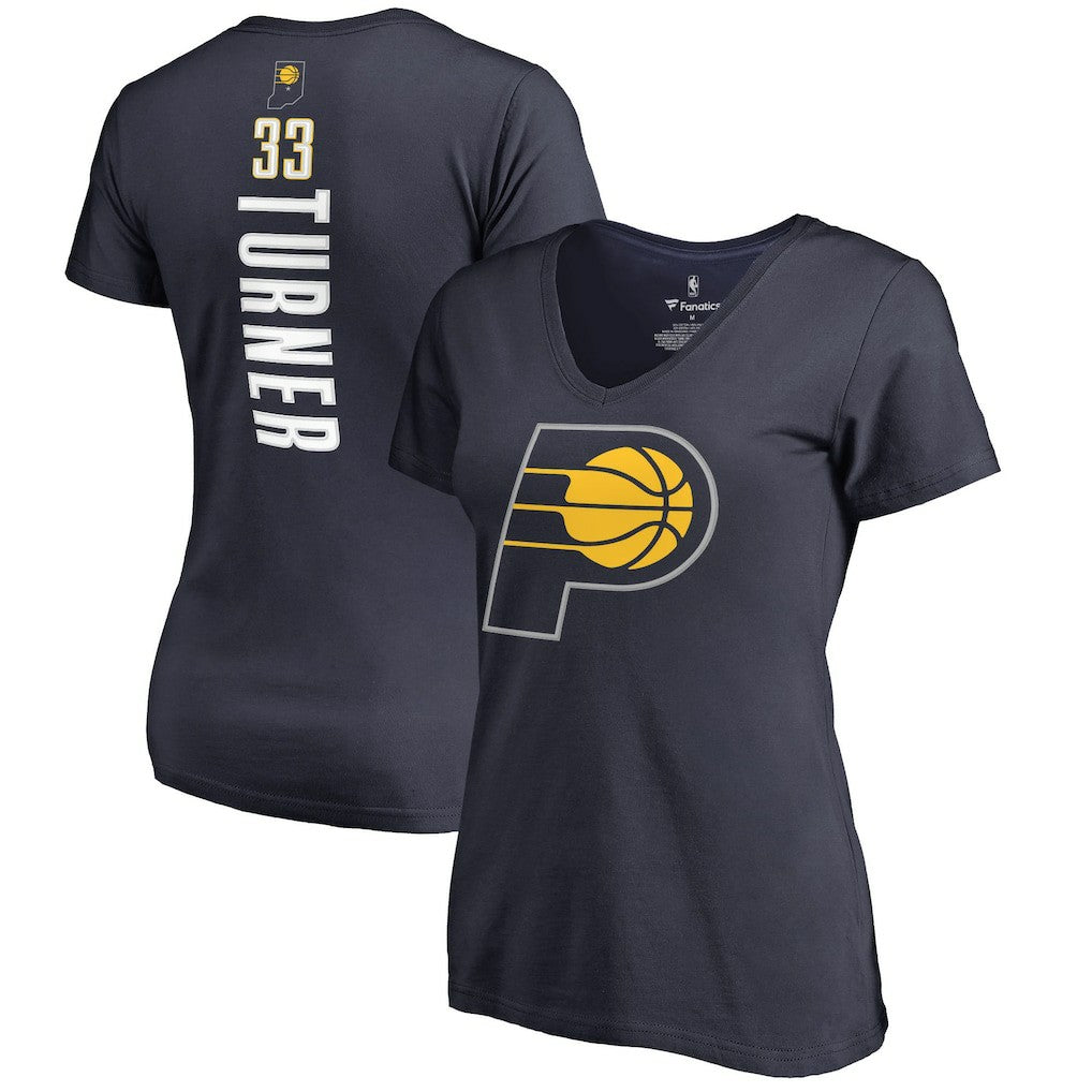 Myles Turner Indiana Pacers Women's Backer Name and Number V-Neck T-Shirt