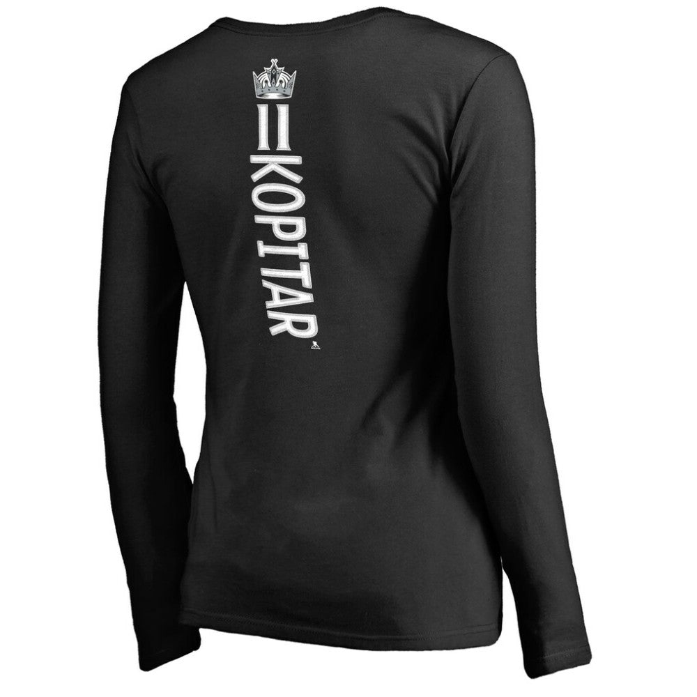 NHL Anze Kopitar Los Angeles Kings Women's Backer Name & Number Slim Fit Long Sleeve V-Neck T-Shirt