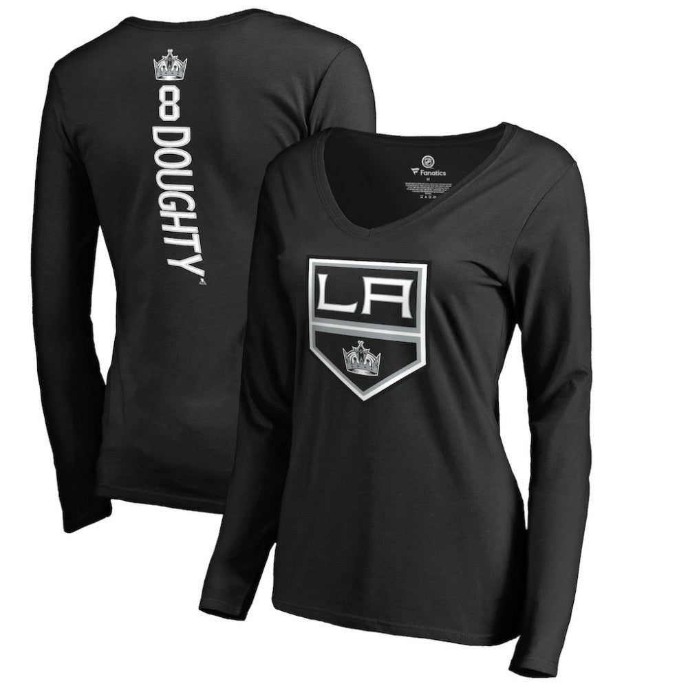 NHL Drew Doughty Los Angeles Kings Women's Backer Name & Number Slim Fit Long Sleeve V-Neck T-Shirt
