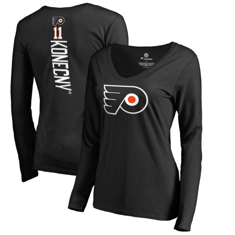 NHL Travis Konecny Philadelphia Flyers Women's Backer Name & Number Slim Fit Long Sleeve V-Neck T-Shirt